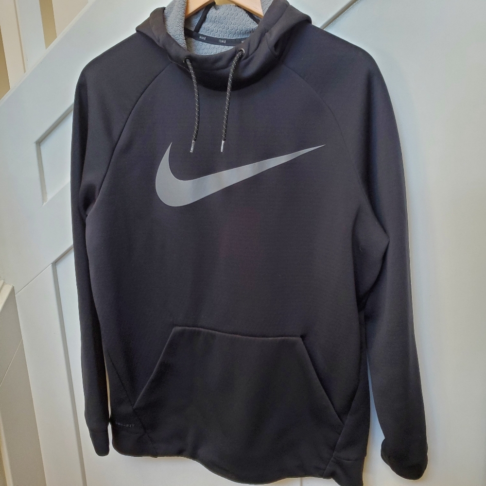 Nike center swoosh solid black dri fit hoodie